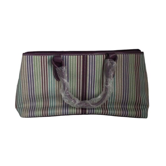 Womens Tote Canvas Large Handbag Purple Striped Fashion Bag With Wristlet NWOT - Picture 2 of 9